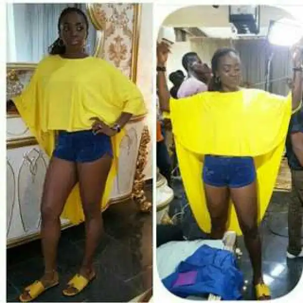 45-Year-Old Kate Henshaw Flaunts Legs In Yellow Cape And Sexy Bum Shorts